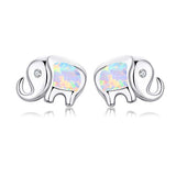 Silver Elephant  Opal Stud Earrings 