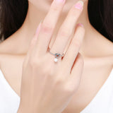 S925 Sterling Silver Elegant Heart Ring Oxidized Shell Bead Ring