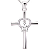 Silver  Alphabet Love Heart Cross Cubic Zirconia Pendant Necklace