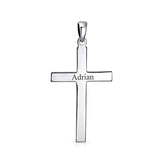 Religious Plain Simple Flat Cross Pendant Necklace For Men For Women 925 Sterling Silver With Chain
