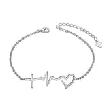 Silver Faith Hope Love Cross Lifeline Heart Bracelet