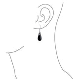 Bali Style Gemstone Black Onyx Elongated Teardrop Filigree Leverback Dangle Earrings For Women Sterling Silver