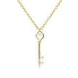 Pave Cubic Zirconia CZ Open Heart Key Pendant Necklace For Women For Girlfriend 925 Sterling Silver