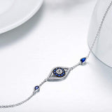 Sterling Silver Evil Eye  Bracelet, Blue Cubic Zirconia Link Bracelet for Women Ladies