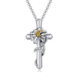  Silver Infinity Daisy Flower Cross Pendant Necklace