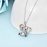 925 Sterling Silver Elephant holding rose Pendant Necklace, Good Luck Elephant Necklace for Women Ladies