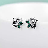 925 Sterling Silver Cute Panda Animal Stud Earrings Crystals For Women