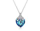 Ocean Heart Sterling Silver Necklace Pendant Blue Crystal Fashion Gift for Women