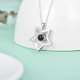 925 Sterling Silver Star Projection Necklace with 100 Languages I Love You Stone Pendant for Women