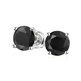 Black Round Solitaire Brilliant Cut CZ Stud Earrings For Women For Men Screwback 925 Sterling Silver