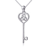 925 Sterling Silver Irish Celtic Trinity Knot Heart Key Pendant Necklace for Women