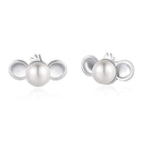 Silver Freshwater Pearl Monkey Stud Earrings 