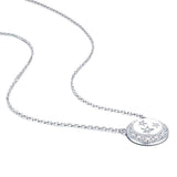 Sterling Silver White Gold-Plated Moon &Star CZ Pendant Necklace for Women,18 inches