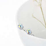 S925 Sterling Silver Round Stud Earrings Multicolor Aurora Borealis Crystals Round-Cut Ball Shaped Dazzling
