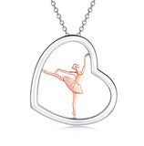 Silver Heart Necklace Ballerina Dancer Ballet Dance Pendant Necklace