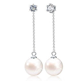 925 Sterling Silver Pearl Earrings Round Shape Pearl Wedding Earrings for Brides Handpicked Freshwater Cultured White Pearl Drop Earrings Jewelry for Women and Girls