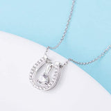 925 Sterling Silver Lucky Horseshoe with CZ Cute U Pendant Necklace Jewelry