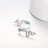 Snake Crawlers Earrings Sterling Silver  Blue Swarovski Crystal Crawlers   Earrings  For Women