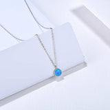 Sterling Silver Created Blue Opal Round Dainty Delicate Necklace October Birthstone Fine Jewelry for Women 16