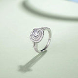 Wedding Engagement Promise Ring Rhodium Plated 925 Sterling Silver Square Halo Pave Cubic Zirconia CZ Jewelry for Wife Lover Girlfriend