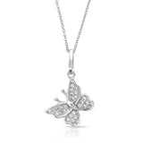 Tiny Simple Butterfly Pendant Necklace For Teen For Women Dangle Charm Micropave 925 Sterling Silver With Chain