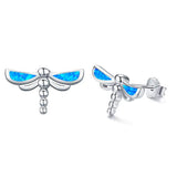 Silver Blue Opal Dragonfly Stud Earring 
