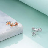 Sterling Silver Sunflower Daisy Stud Earrings Crystals For Women