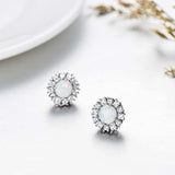 Sterling Silver White Opal Stud Earrings, Hypoallergenic Stud Earrings for Girls Women Birthstone Birthday Gifts