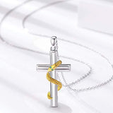 S925 Sterling Silver Snake Yellow Gold Plated Necklace  Cross Cubic Zirconia Pendant  Jewelry for Women