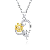  Silver Sunflower Pendant Heart Necklace 
