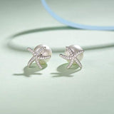 Sterling Silver Starfish Pearl Stud Earrings  Cubic Zirconia Earrings for Women