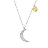  Silver Crescent Moon And Star Necklace
