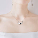 Sterling Silver Cute Penguin On Moon Necklace Pendant For Women