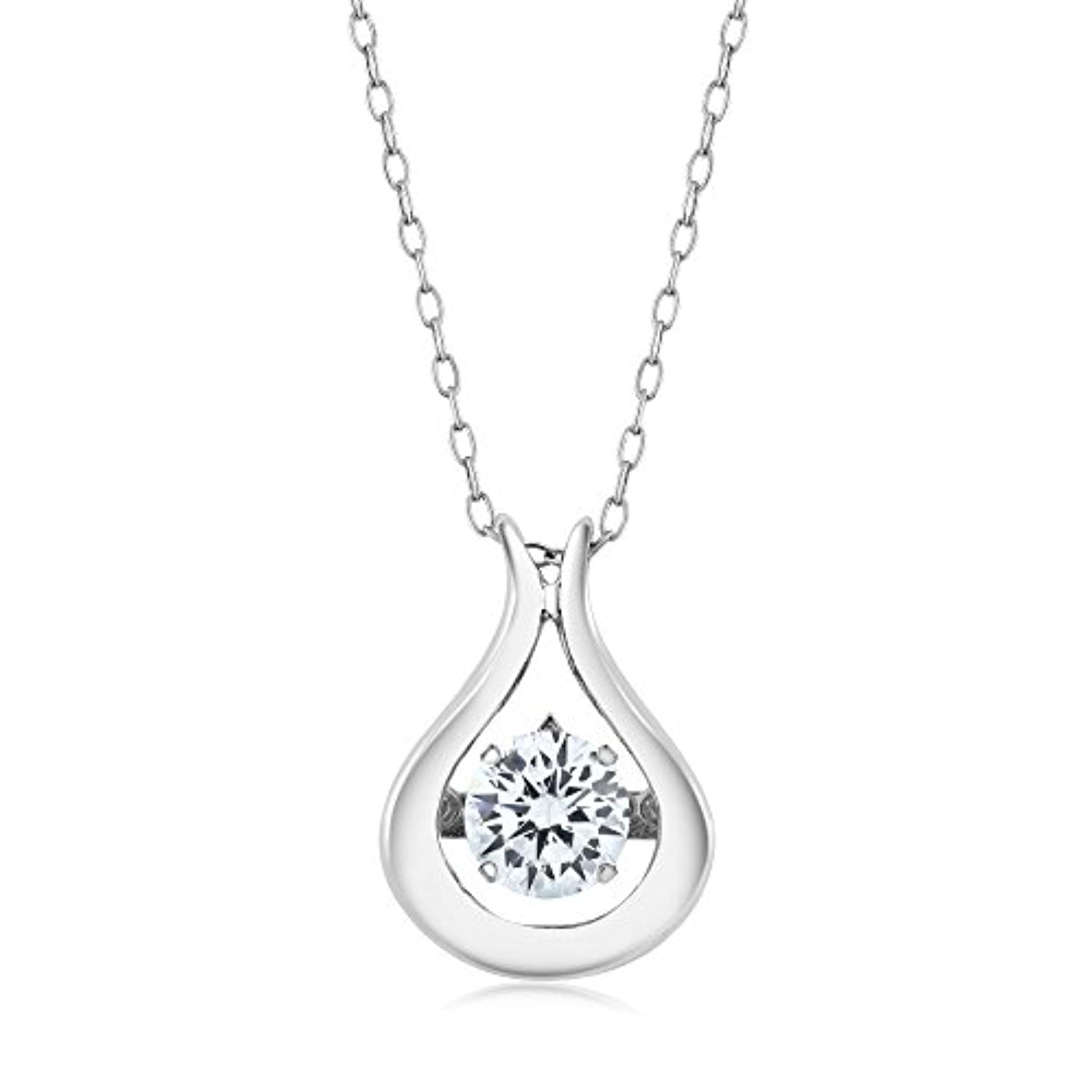 925 Sterling Silver Spinning Dancing Solitaire Pendant Necklace Wedding Gift For Women With 18 Inch Chain Set with Zirconia
