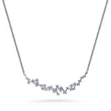 Rhodium Plated Sterling Silver Cubic Zirconia CZ Cluster Bar Wedding Pendant Necklace
