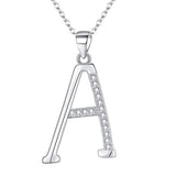925 Sterling Silver CZ Cursive Initial 26 Letters Alphabet Adjustable Pendant Necklace Clear