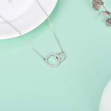 Sterling Silver Two Interlocking Infinity Circles Pendant Necklace Chain With Cubic Zirconia Double Rings Fashion Jewelry for Her