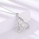  Silver Opal Good Luck Love Heart Pendant Necklace 