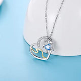 Silver Heart Birthstone Necklace Sea Wave Pendant Necklace 
