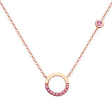 18K Rose Gold Red Tourmaline Circle Hoop Simple Pendant Adjustable Necklace for Women Girls