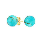 Simple Gemstone Ball Stud Earrings For Women For Teen 14K Real Yellow Gold