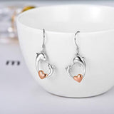 S925 Dolphin Earrings Cute Animal Jewelry Ocean Heart Drop Dangle Earrings for Women