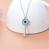 925 Sterling Silver Evil Eye Key Pendant Necklace For Women Cubic Zirconia Protection Necklace Christmas Birthday Gifts