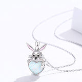 Bunny Necklace Opal Love Heart Pendant 925 Sterling Silver Rabbit Necklace Jewelry Necklaces for Women