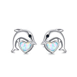 Silver Cute Dolphin Animal Colections Stud Earrings