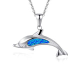 Cute Dolphin Blue Created Opal Pendant Necklace