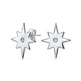 Celestial Shinning North Star Astrology Round CZ Accent Stud Earrings For Women For Teen 925 Sterling Silver