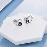 Heart Stud Earrings for Women Sterling Silver with Crystal