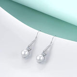925 Sterling Silver Pearl Drop Earring White Pearl Dangle Earrings with Angel Wing Cubic Zirconia Silver Dangle Earring for Women