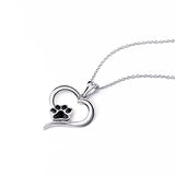 Sterling Silver Forever love puppy paw Animal Heart Pendant Necklace for Women